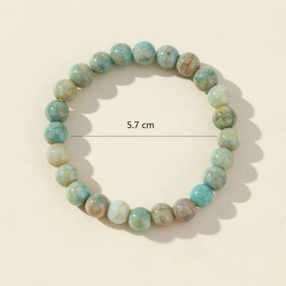 Crystal Beaded Bracelet Green Tan Stretch - Picture 6 of 7